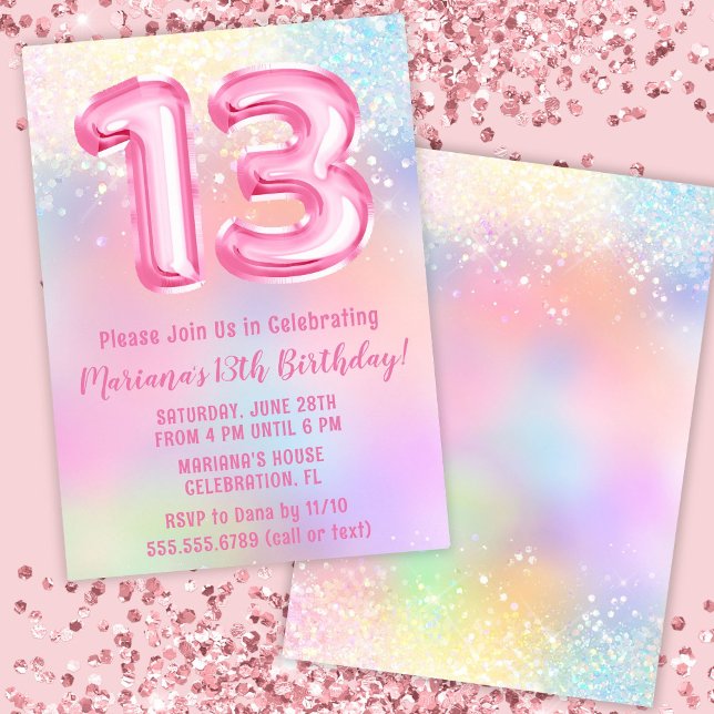 Invitation Anniversaire 13 ans Arc-en-ciel rose (Créateur téléchargé)