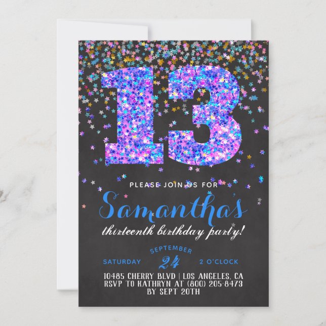 Invitation anniversaire 13 ans confettis (Devant)