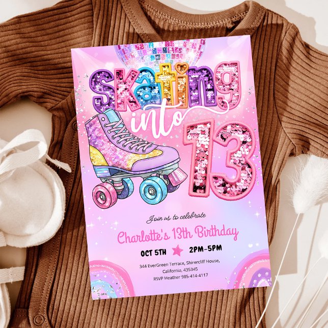 Invitation Anniversaire 13 ans de roller skating néon (Créateur téléchargé)