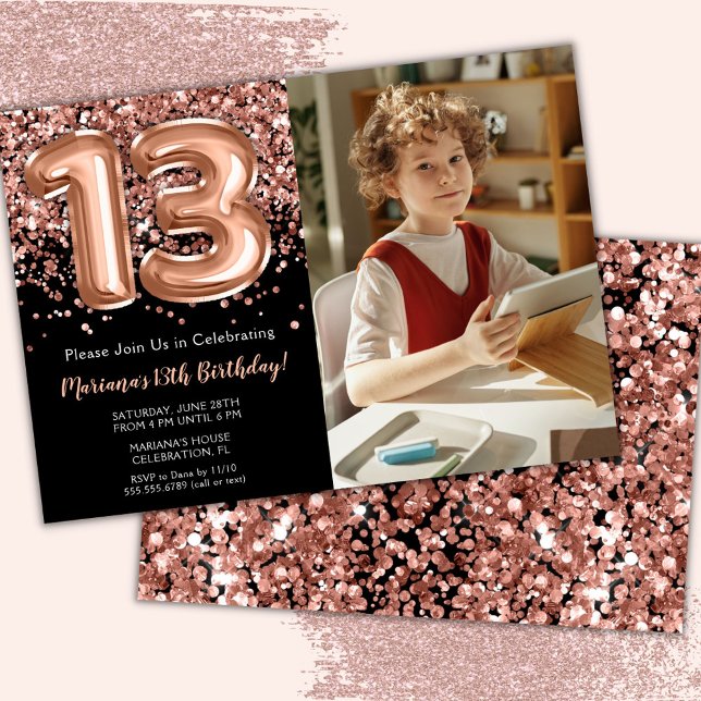 Invitation anniversaire 13 ans fête Photo Black Ro (Créateur téléchargé)