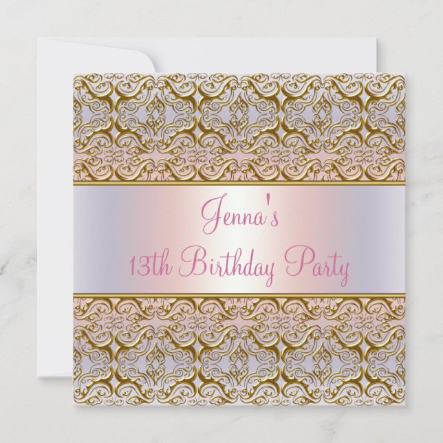 Invitation anniversaire 13 ans Rose Violet 13ème (Devant)