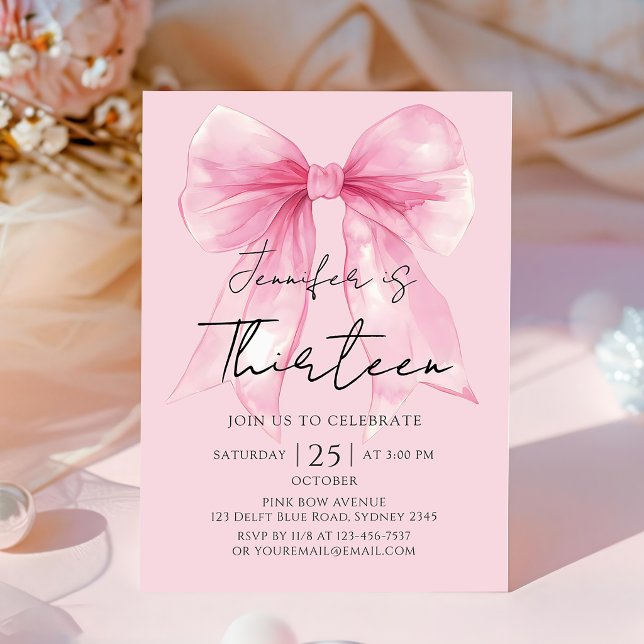 Invitation anniversaire 13 ans ruban rose Coquette (Créateur téléchargé)