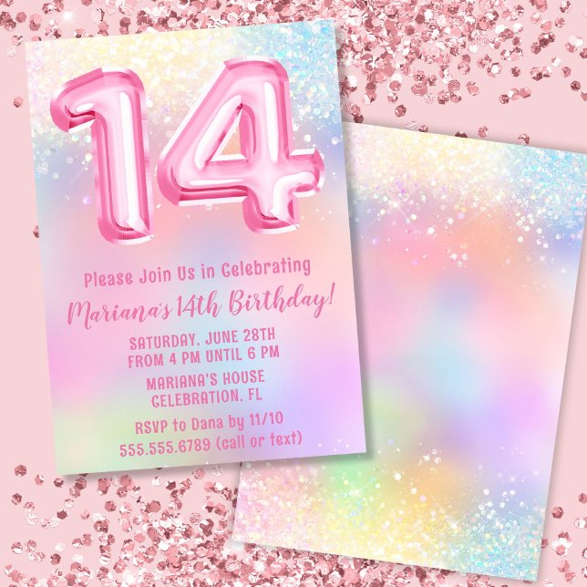 Invitation Anniversaire 14 ans Pink Rainbow (Créateur téléchargé)