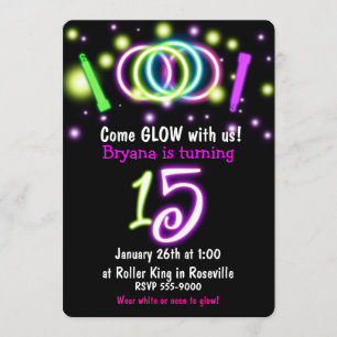 Invitation Anniversaire 15 ans GLOW Lights Age 15