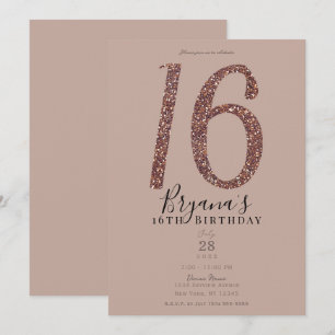 Invitation Anniversaire 16 ans Fête Rose Paillettes Rose Clai