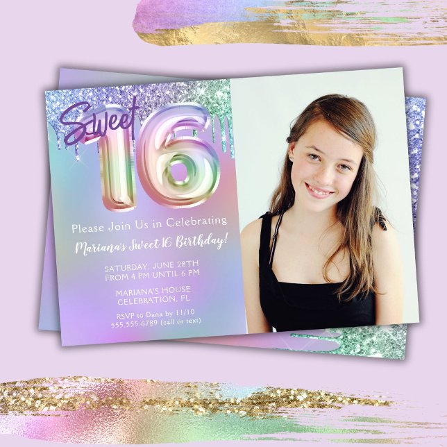 Invitation anniversaire 16 ans fête rose violet Ph (Créateur téléchargé)