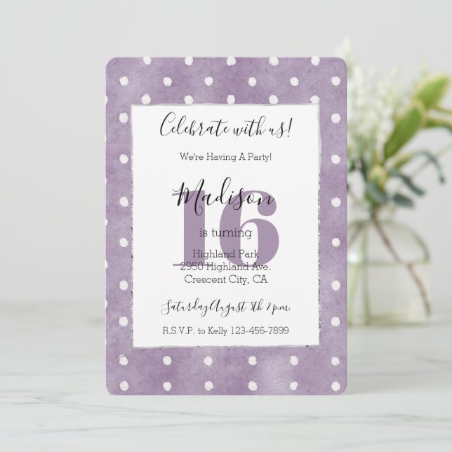 Invitation Anniversaire 16 Ans Fille Rose Blanc Points (Debout devant)