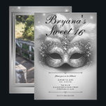 Invitation Anniversaire 16 ans Mascarade d'Argent Photo<br><div class="desc">Personnalisez comme vous le souhaitez.

Remplacez la photo au dos par votre propre photo ou supprimez la photo complètement.</div>