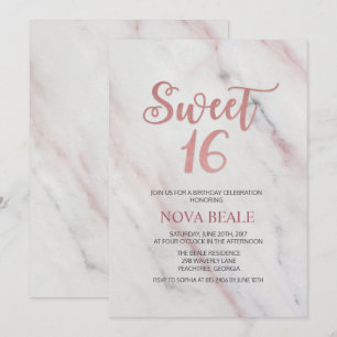 Invitation anniversaire 16 ans moderne marbre Swee