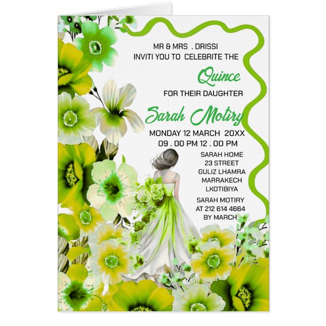 Invitation anniversaire 16 ans modifiable, Pi flor (Devant)