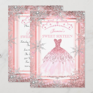 Invitation Anniversaire 16 ans Rose Argent Noël Hiver