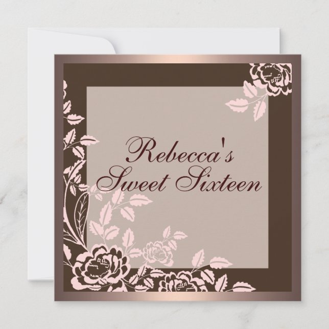 Invitation anniversaire 16 ans Rose rose et marron (Devant)