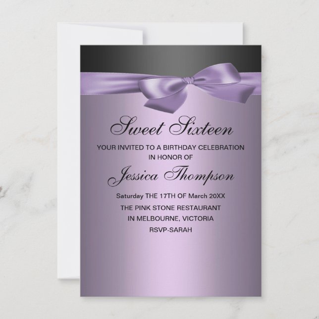 Invitation anniversaire 16 ans Sweet 16 Violet et  (Devant)