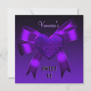 Invitation Anniversaire 16 Seize Ans Cœur Violet Foncé