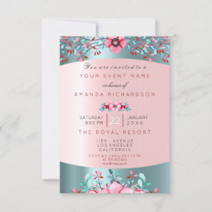 Invitation Anniversaire 16ème nuptiale Floral Rose Blue Water
