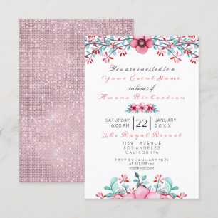 Invitation Anniversaire 16ème nuptiale florale rose bohème ét
