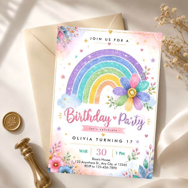 Invitation Anniversaire 17 ans Glitter Rainbow (Créateur téléchargé)