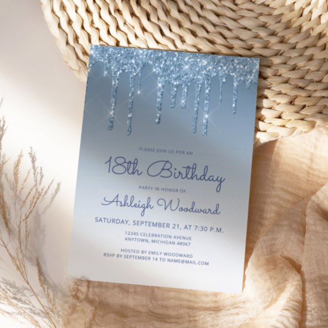 Invitation Anniversaire 18 Ans Chic Glitter Drip B (Créateur téléchargé)
