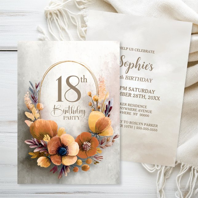 Invitation anniversaire 18 ans Fleur Orange (Créateur téléchargé)
