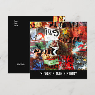 Invitation Anniversaire 18 ans garçons Street Art Abstrait A3