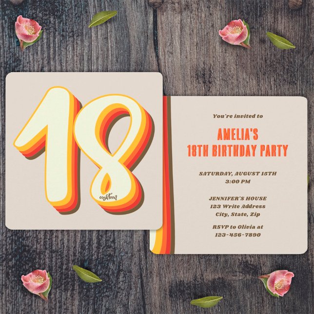 Invitation Anniversaire 18 ans Gray Simple Moderne Rétro Groo (Front and Back)