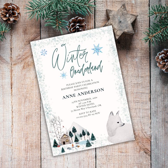 Invitation Anniversaire 1 an Animaux Onederlant Hiver  (Créateur téléchargé)