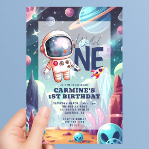 Invitation Anniversaire 1 an Astronaute Alien Spatial Fou