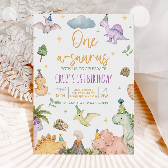 Invitation Anniversaire 1 an de Dinosaur One-A-Saurus (Créateur téléchargé)