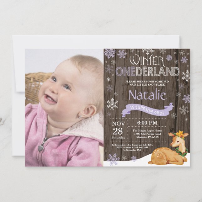 Invitation Anniversaire 1 an de Onederland Rustique Hiver Cer (Devant)