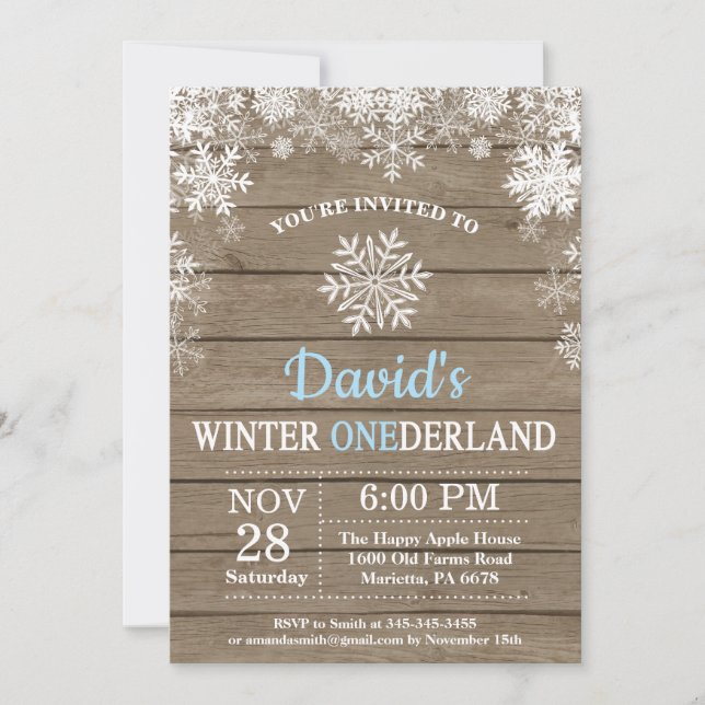 Invitation Anniversaire 1 an de Winter Onederland Flocon de N (Devant)