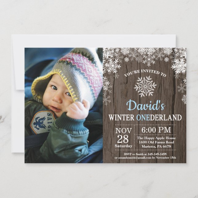 Invitation Anniversaire 1 an de Winter Onederland Flocon de N (Devant)