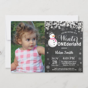 Invitation Anniversaire 1 an Fille Bonhomme de neige Onederla