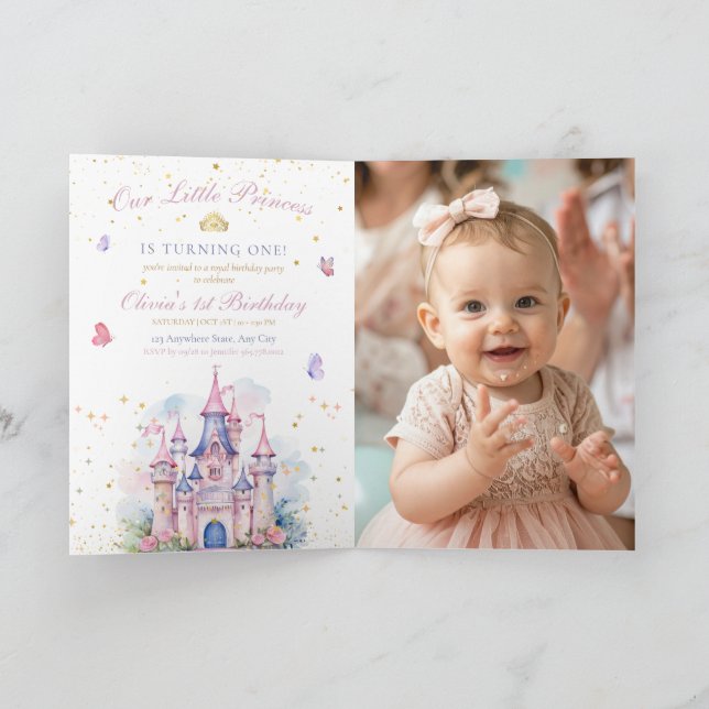 Invitation anniversaire 1 an fille chateau princes (Intérieur)