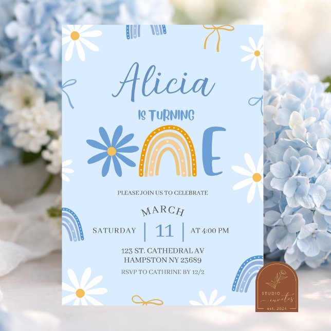 Invitation Anniversaire 1 an Fille Coquette Arc-en (Créateur téléchargé)