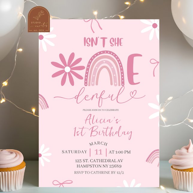 Invitation Anniversaire 1 an Fille Coquette Rose F (Créateur téléchargé)