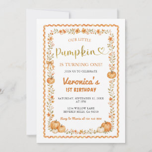 Invitation Anniversaire 1 an Fleur Sauvage d'Automne Citrouil