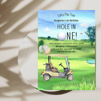 Invitation Anniversaire 1 an - Garçon Golf - Troue en un coup