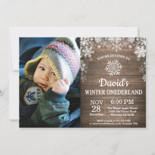 Invitation Anniversaire 1 an Hiver Onederland Flocon de neige