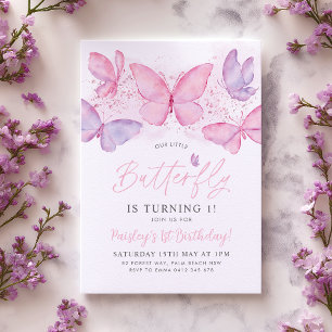 Invitation Anniversaire 1 an Papillon Rose Violet