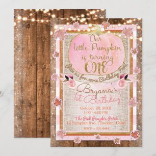 Invitation Anniversaire 1 an Pumpkin Rose Feuilles d'Automne 