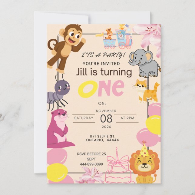 Invitation Anniversaire 1 an Rose (Devant)
