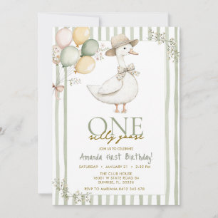 Invitation Anniversaire 1 an Sage Green Silly Goose