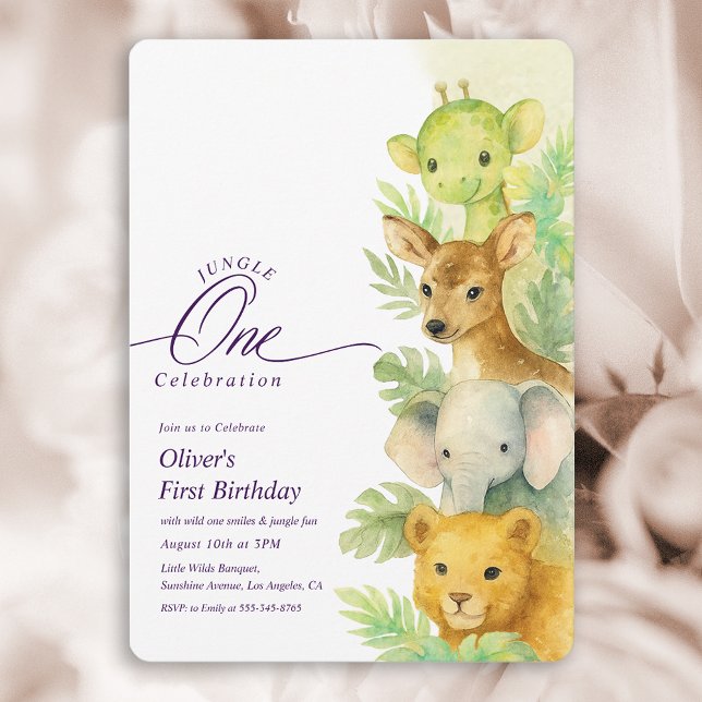 Invitation Anniversaire 1 an Wild One Jungle Boy (Wild One Jungle Leaves Boy 1st Birthday Invitation)