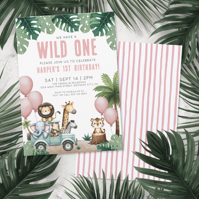 Invitation Anniversaire 1 an Wild One Jungle Safari (Wild One Jungle Safari 1st Birthday Party Invitation)