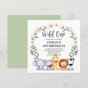 Invitation Anniversaire 1 an Wild One Jungle Safari Animaux