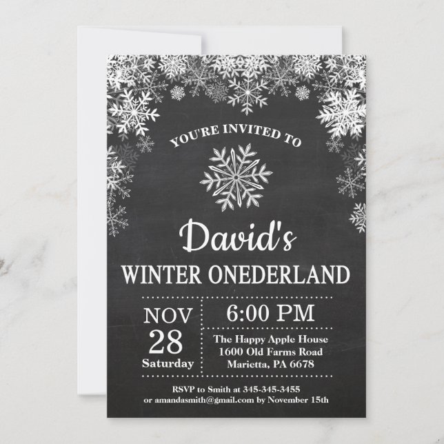 Invitation Anniversaire 1 an Winter Onederland Flocon de neig (Devant)