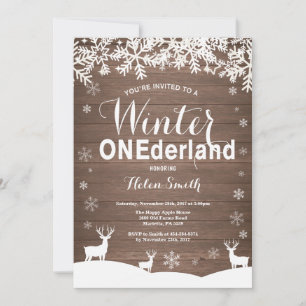 Invitation Anniversaire 1 an Winter Onederland Rustique Bois