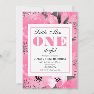 Invitation anniversaire 1ère année à fleurs roses