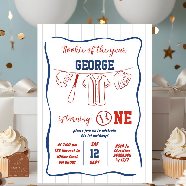 Invitation anniversaire 1ère année Baseball dessin (Créateur téléchargé)