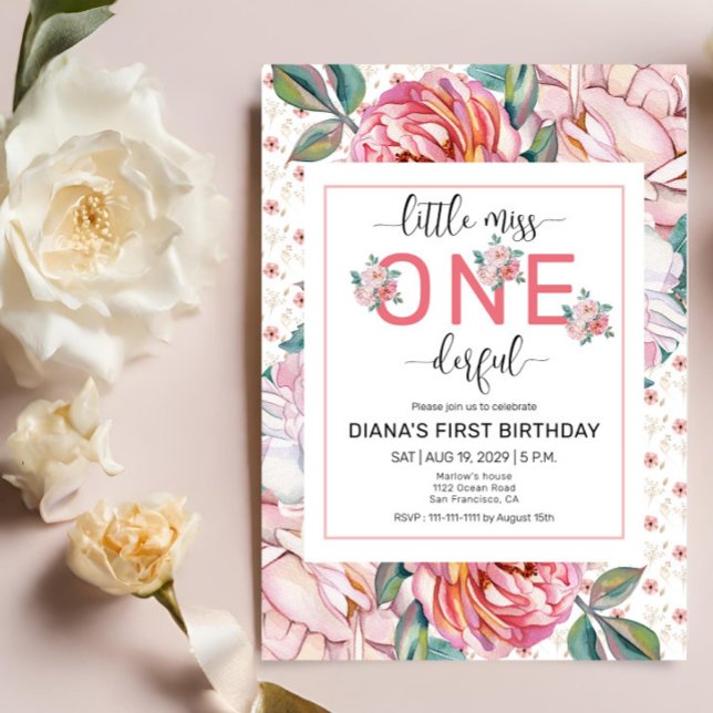 Invitation anniversaire 1ère année Fleur rose (Créateur téléchargé)